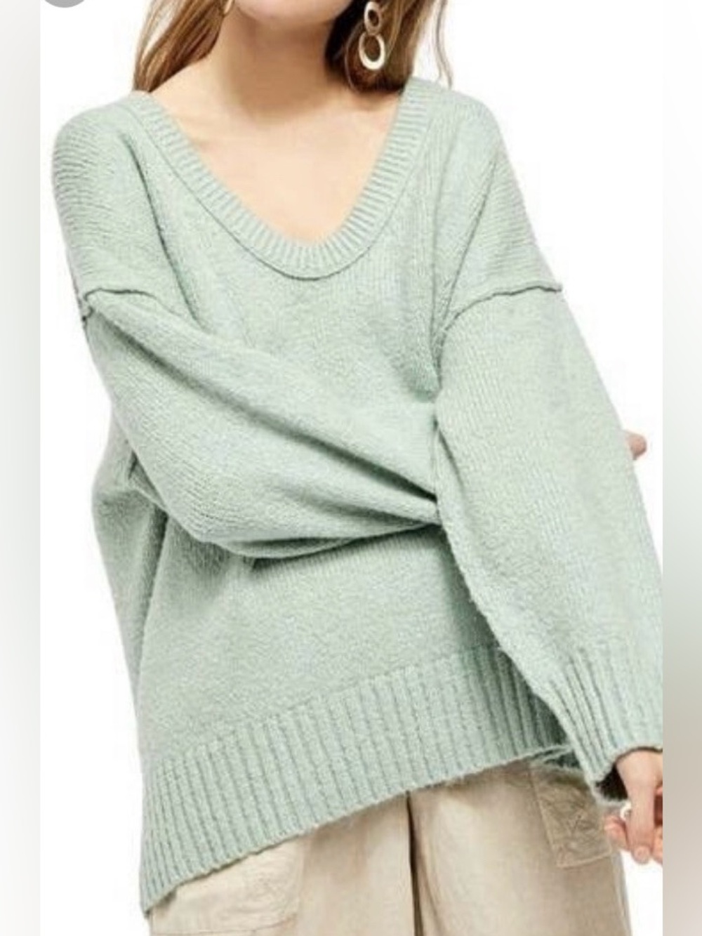 Free People Brookside Oversized Tunic Sweater in Mint Green Small